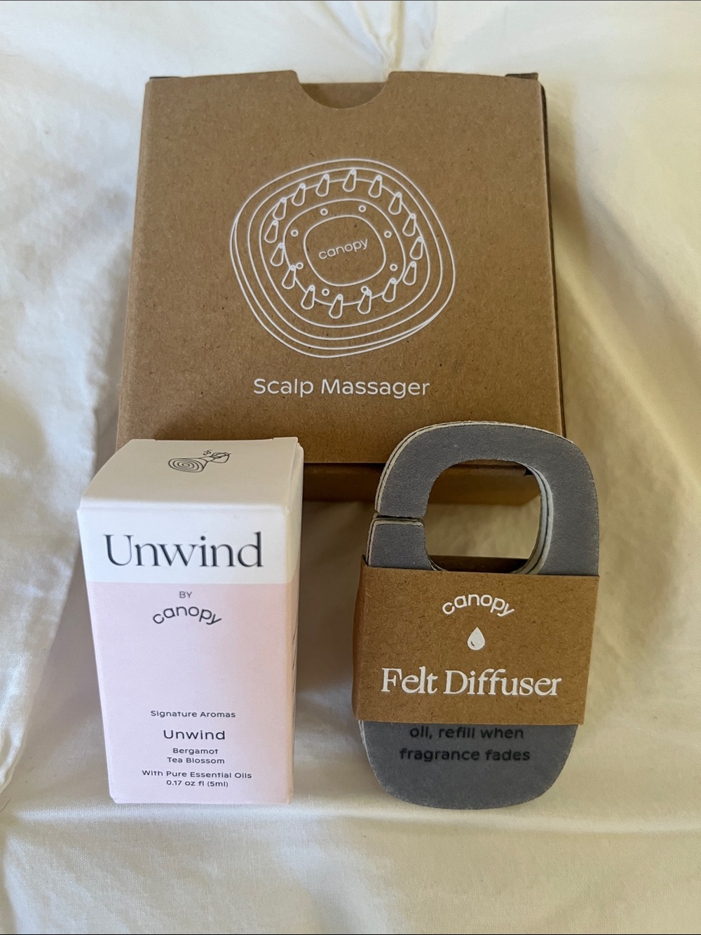 Canopy Massager, Bergamot Tea Blossom Scalp Essential Oils & Felt Diffuser Set